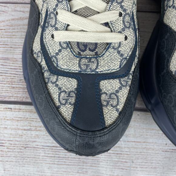 Gucci Rhyton GG Monogram Navy Blue Beige Mens Sz 6G US 6.5 Sneakers - Picture 8 of 16
